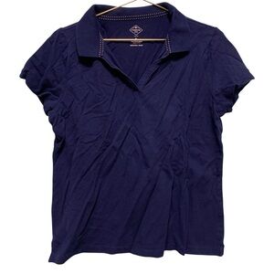 5for20 St. John’s Bay petite navy blue v-neck short sleeve collared shirt